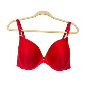 Victorias Secret Red Demi Front-Hook Bra 38DD Adjustable Straps Lace Detail Nylo